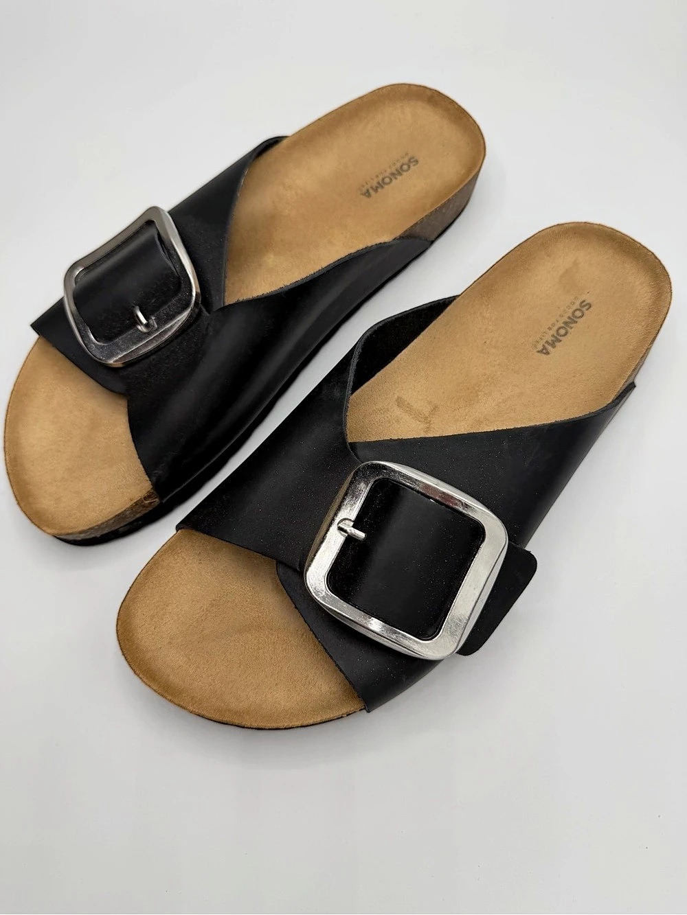 SONOMA Buckle Slide Sandals in Black & Brown